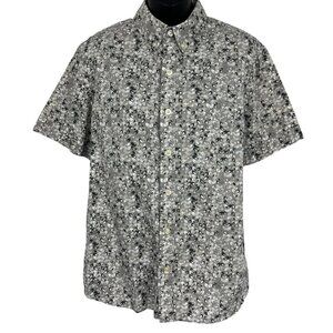 Kennington Mens Short Sleeve Button-Up Shirt Size Large L Gray White Collar EUC